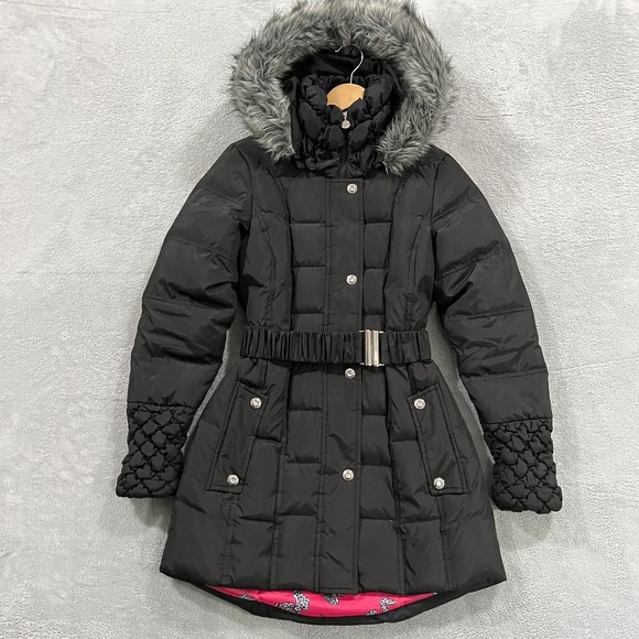 Betsey Johnson Coat Womens XS Puffer Winter Down Jacket Detachable Faux Fur Hood - Picture 1 of 11